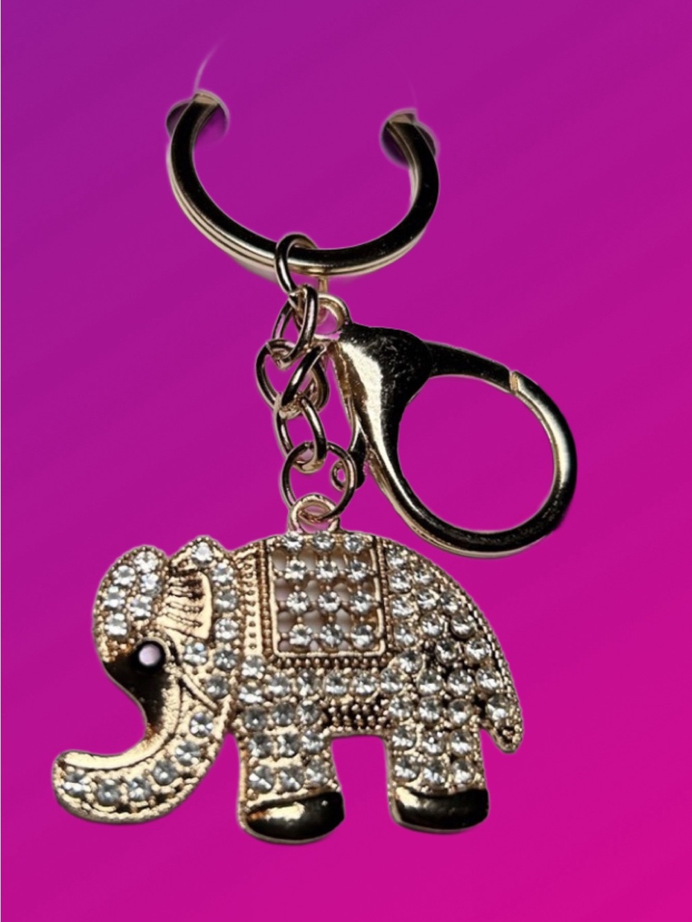 Elephant Rhinestone Keychain/Purse Charm w/ Gold Hardware. Trunk up! NWT